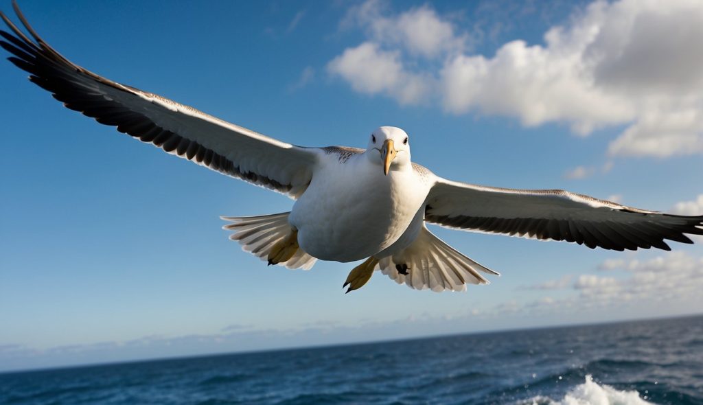 view of albatross flying over ocean